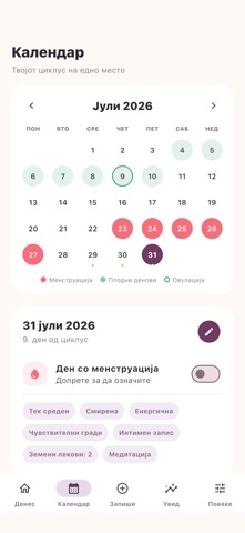 Мој Циклус: Cycle calendar
